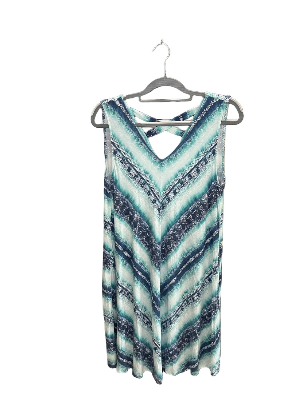 Style & Co Cross Back Rayon Sleeveless Blue & Green Print Dress